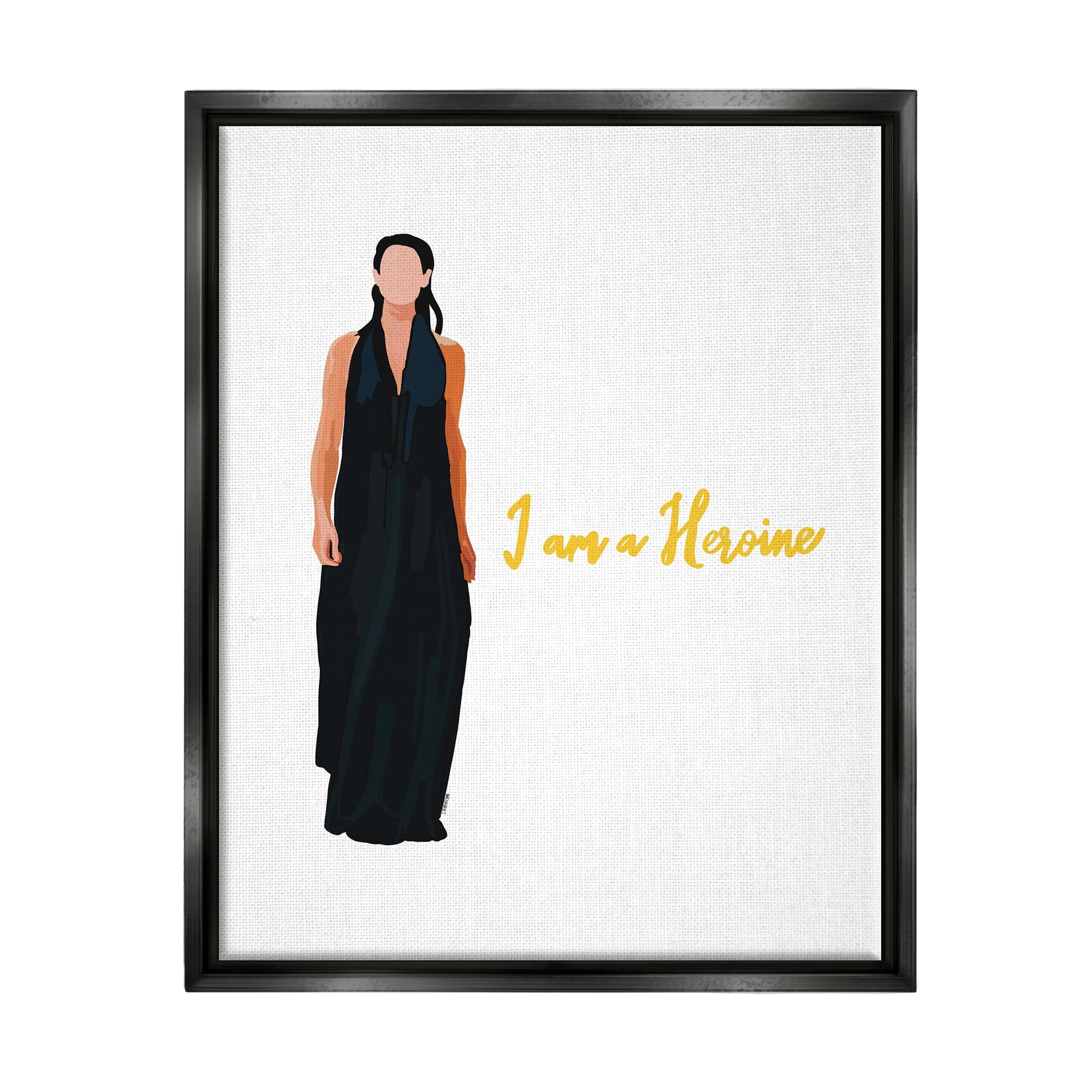 Stupell Industries I Am A Heroine Glam Fashion Woman Encouraging Phrase Graphic Art Jet Black Floating Framed Canvas Print Wall Art, Design by Amelia Noyes