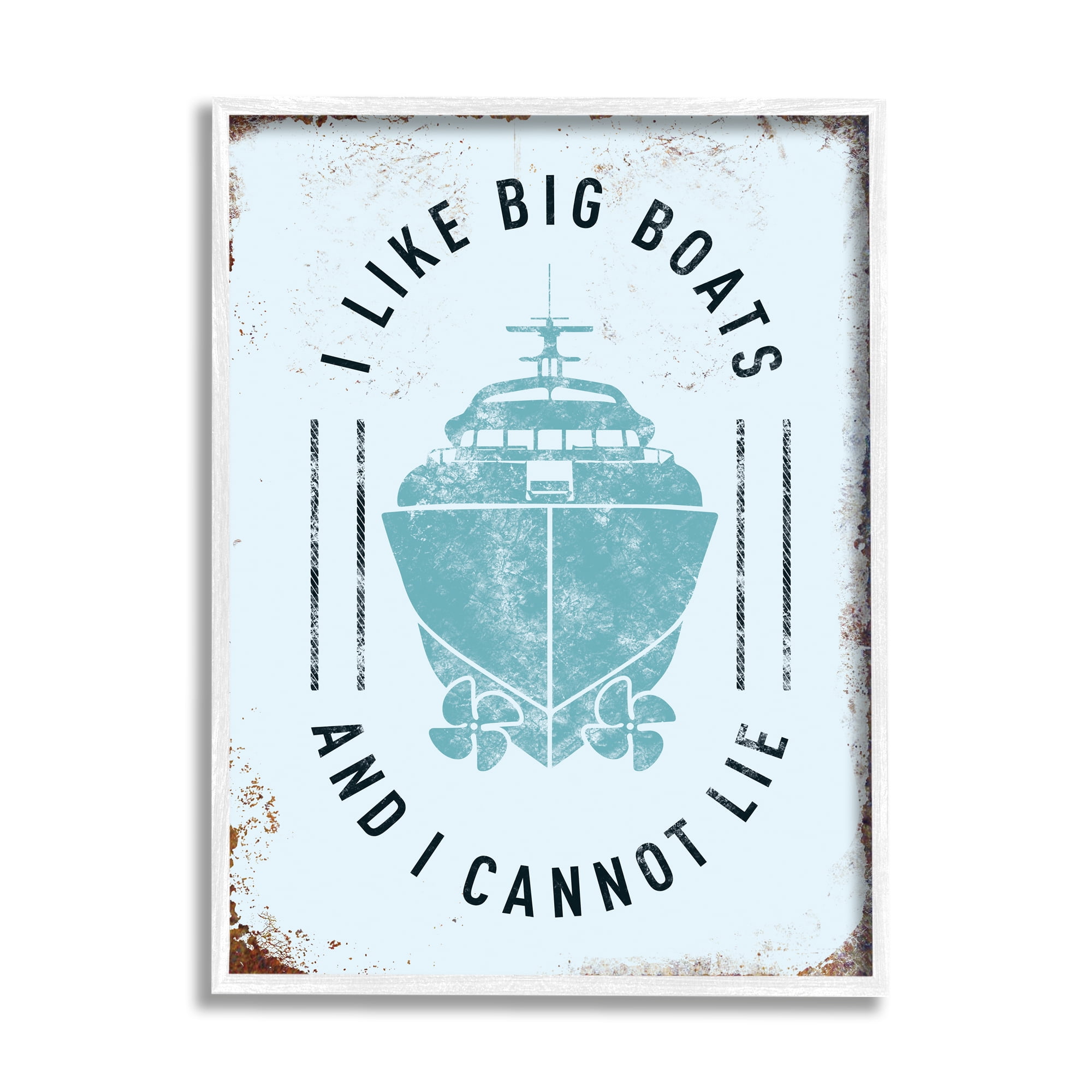 Stupell Industries I Like Big Boats Funny Ocean Beach Typography Graphic Art White Framed Art Print Wall Art, 11x14, by JJ Brando