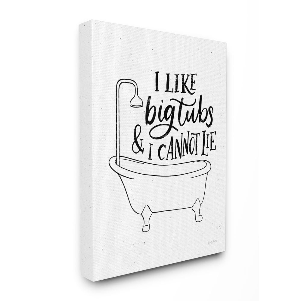 Stupell Industries I Like Big Tubs Bathroom Joke Black White Word Parody Canvas Wall Art Design by Becky Thorns, 30" x 40"