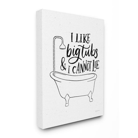 Stupell Industries I Like Big Tubs Bathroom Joke Black White Word Parody Canvas Wall Art Design by Becky Thorns, 30" x 40"
