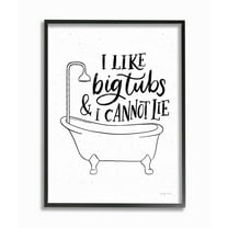 Stupell Industries I Like Big Tubs Bathroom Joke Black White Word Parody Framed Wall Art Design by Becky Thorns, 16" x 20", Black Framed