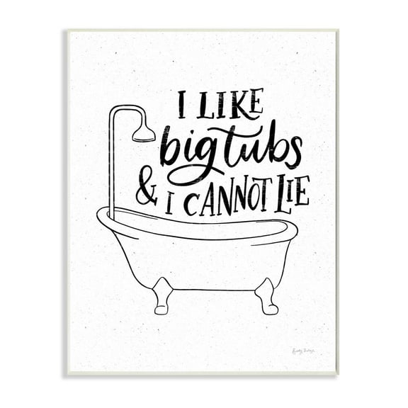 Stupell Industries I Like Big Tubs Bathroom Joke Black White Word Parody Wall Plaque Design by Becky Thorns, 10" x 15", Wall Plaque