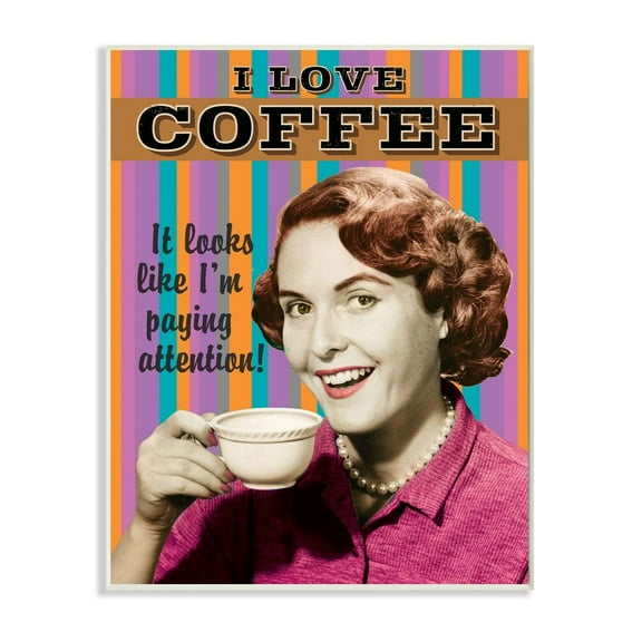 Stupell Industries I Love Coffee Funny Vintage Striped Word Design Wall Plaque by RetroRocket