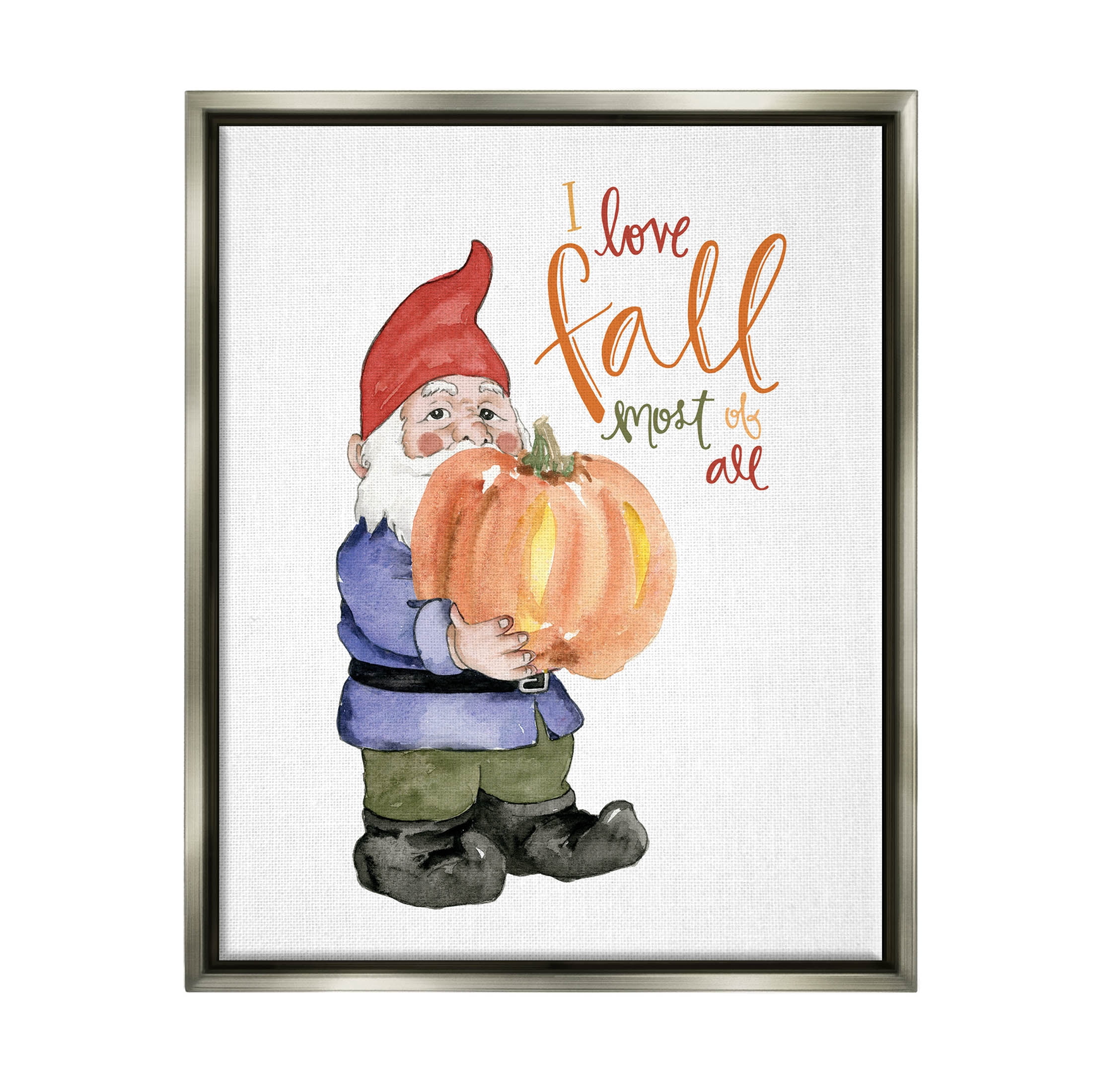 Stupell Industries I Love Fall Most Of All Gnome Graphic Art Luster Gray Floating Framed Canvas Print Wall Art, Design by Dogwood Portfolio