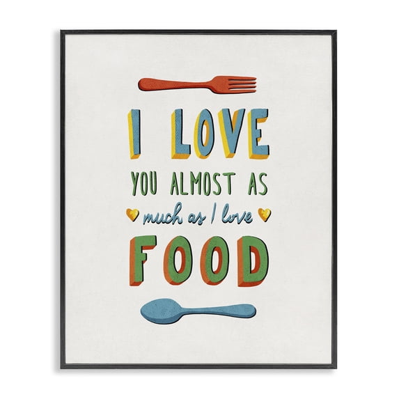 Stupell Industries Traditional I Love Food Funny Colorful Word Design Black Framed Giclee Art, 24 x 30, by Estera Kecek