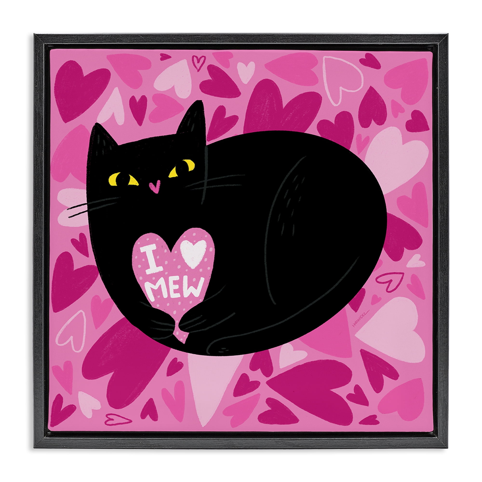 Stupell Industries I Love Mew Black Cat Animals Painting Black Floater Framed Canvas Art Print Wall Art, 25 x 25