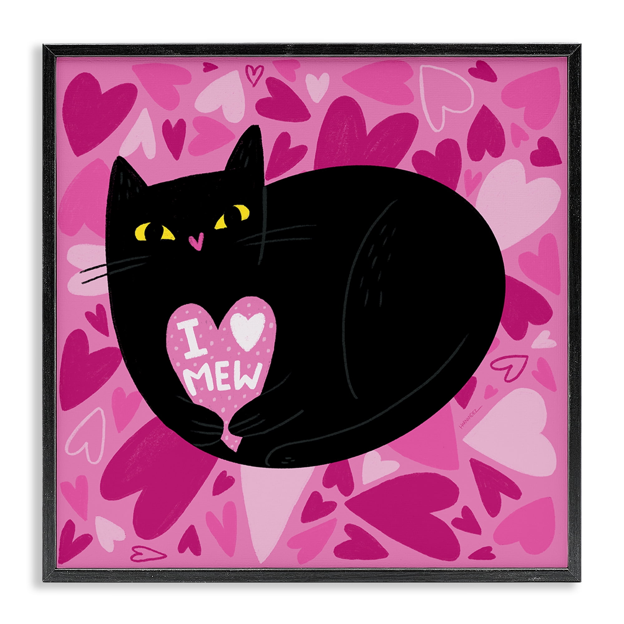 Stupell Industries I Love Mew Black Cat Animals Painting Black Framed Art Print Wall Art, 12 x 12