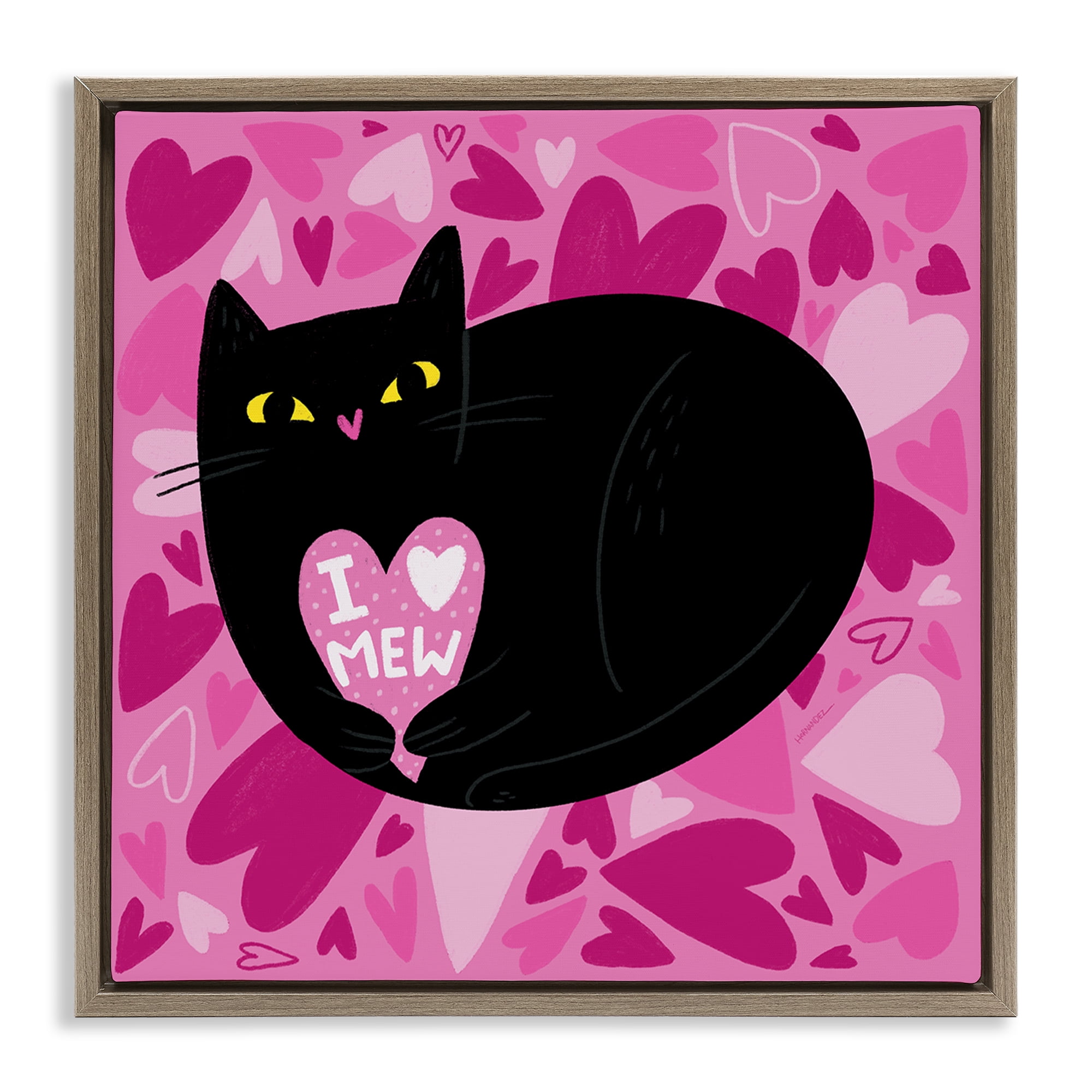 Stupell Industries I Love Mew Black Cat Animals Painting Brown Floater Framed Canvas Art Print Wall Art, 25 x 25