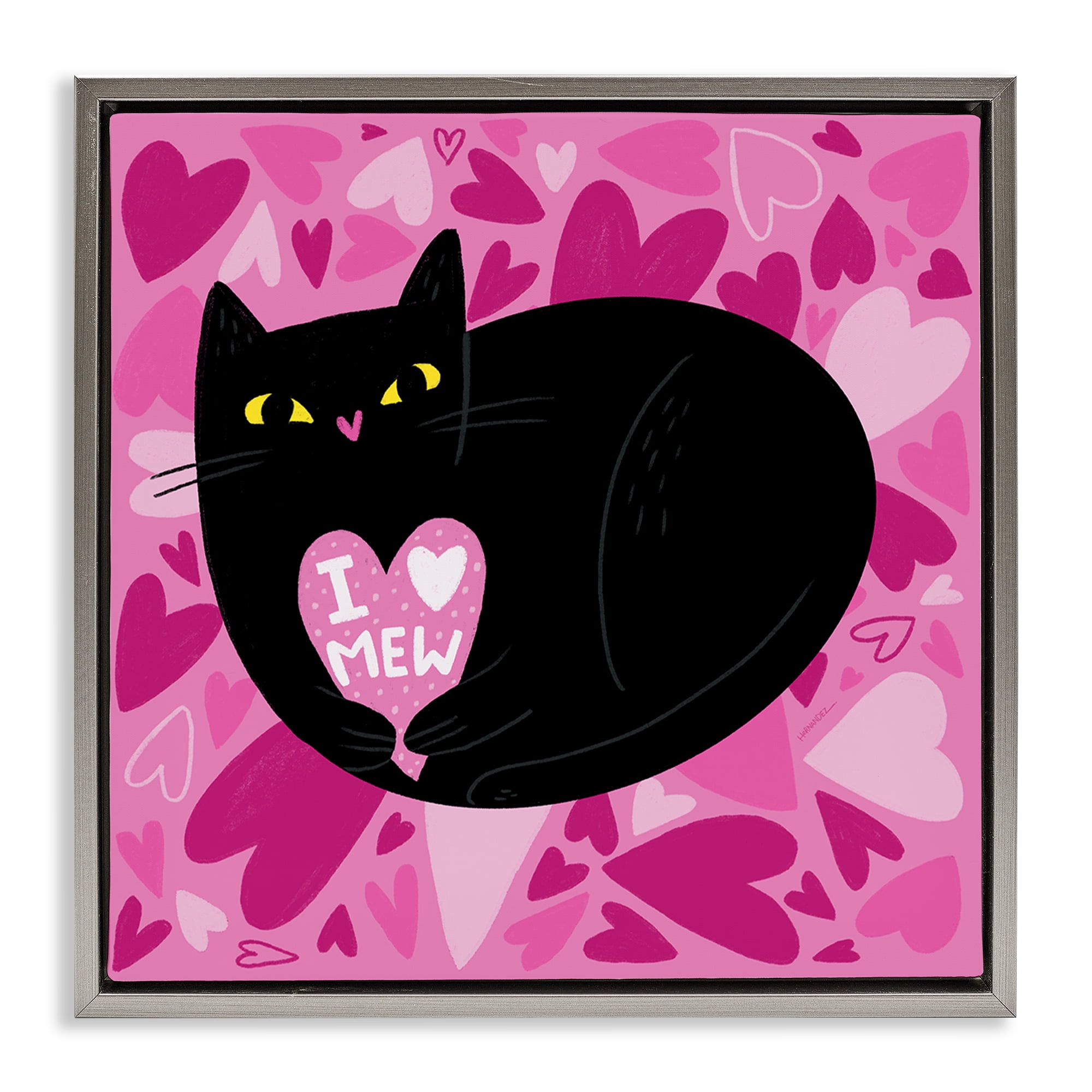 Stupell Industries I Love Mew Black Cat Animals Painting Gray Floater Framed Canvas Art Print Wall Art, 18 x 18