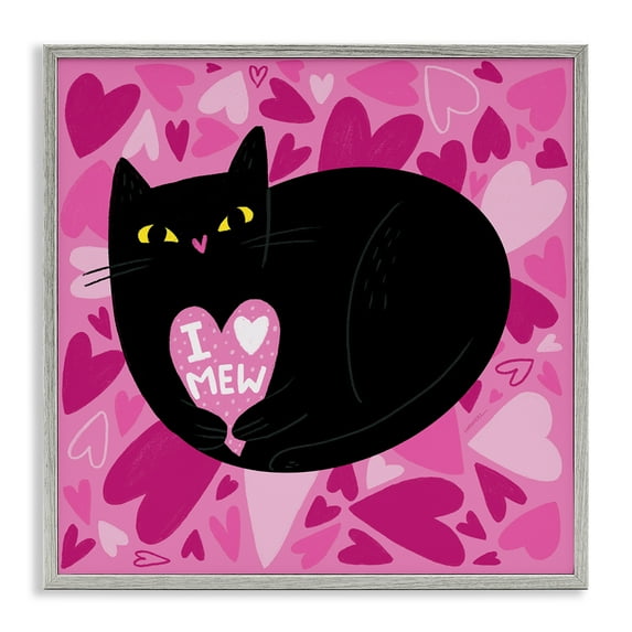 Stupell Industries I Love Mew Black Cat Animals Painting Gray Framed Art Print Wall Art, 12 x 12