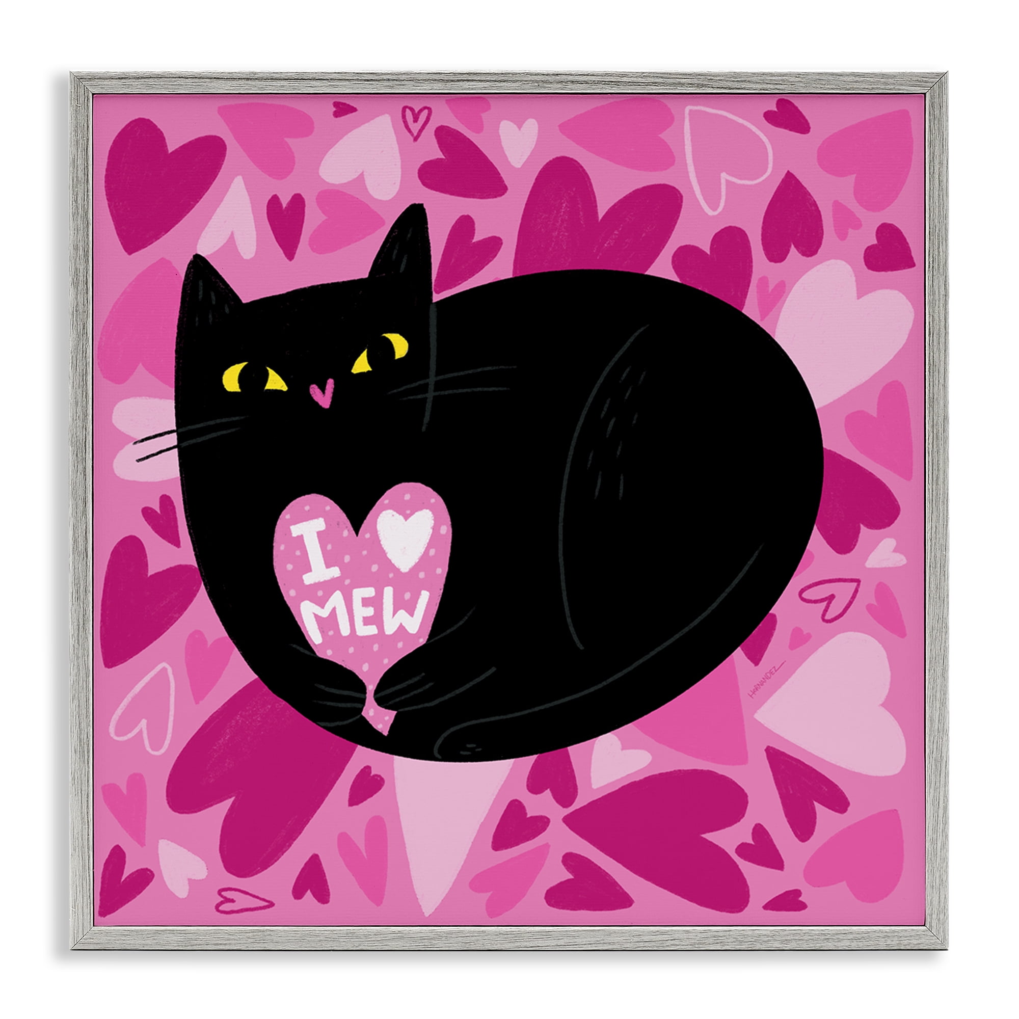 Stupell Industries I Love Mew Black Cat Animals Painting Gray Framed Art Print Wall Art, 17 x 17
