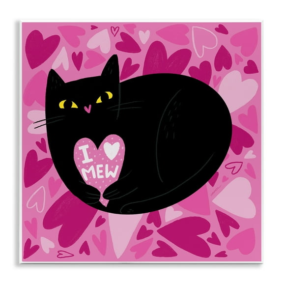 Stupell Industries I Love Mew Black Cat Animals Painting Unframed Art Print Wall Art, 12 x 12