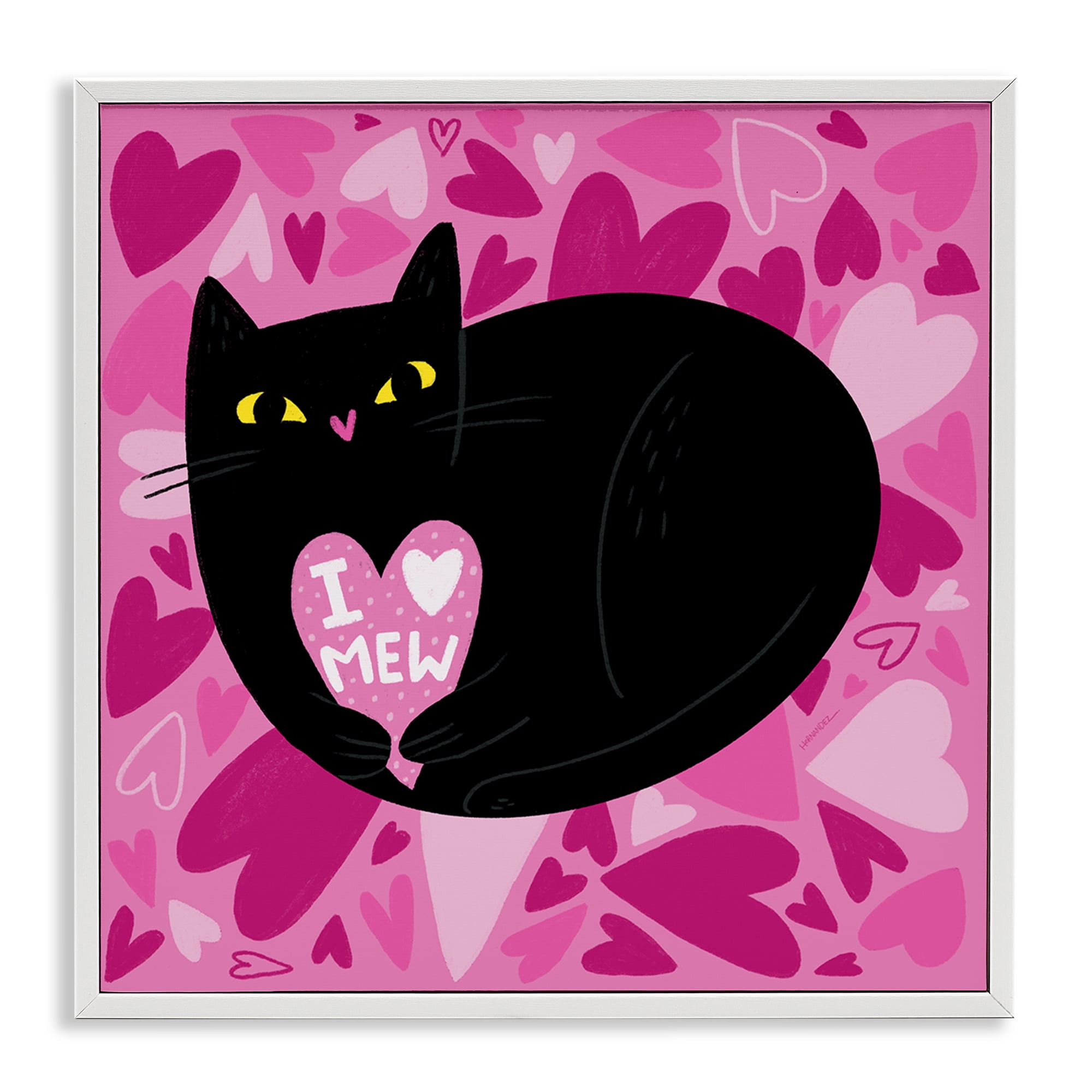 Stupell Industries I Love Mew Black Cat Animals Painting White Framed Art Print Wall Art, 17 x 17