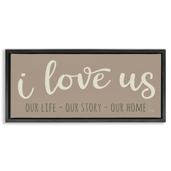 Stupell Industries I Love Us Romantic Typography Painting Black Floater Framed Art Print Wall Art, 25 x 11