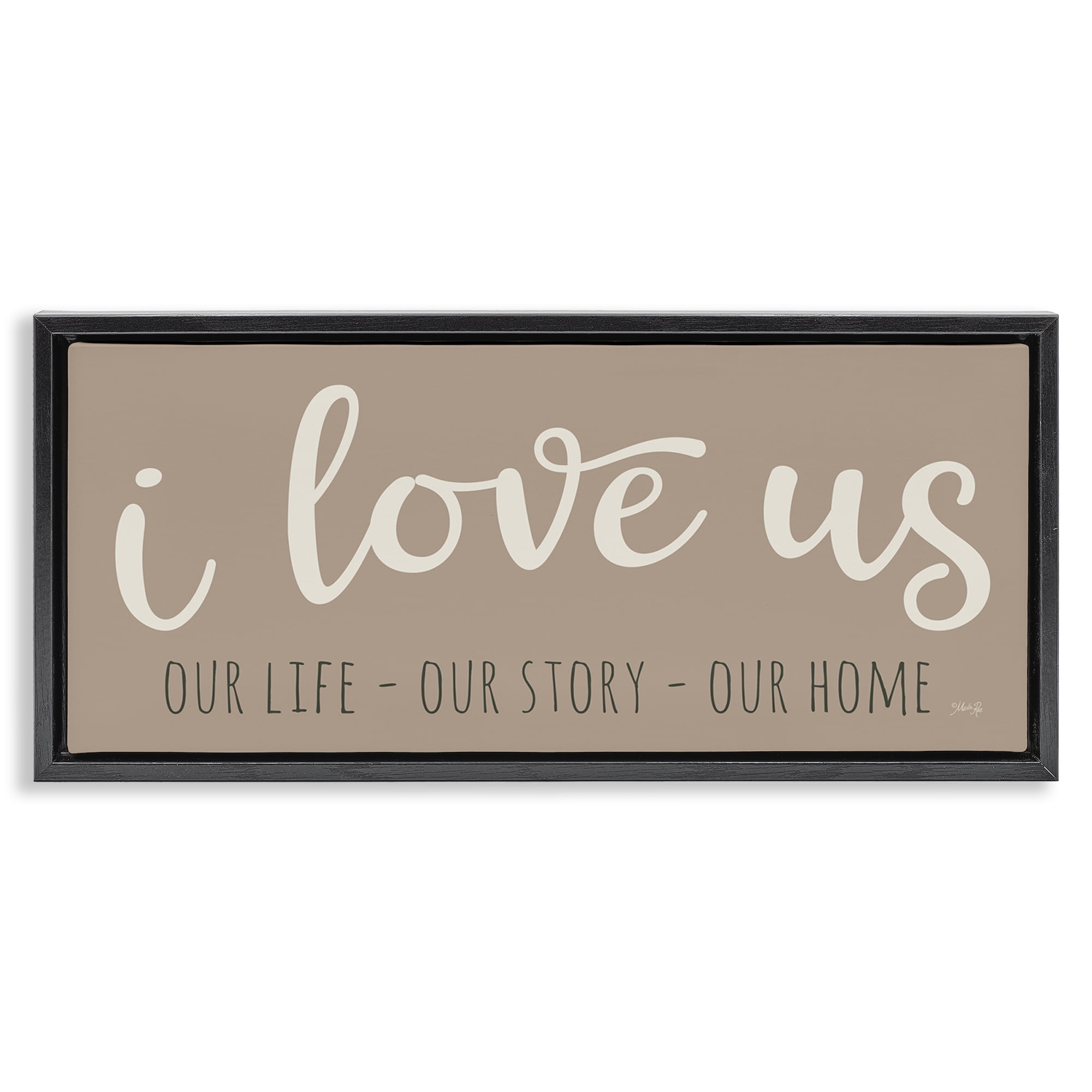 Stupell Industries I Love Us Romantic Typography Painting Black Floater Framed Art Print Wall Art, 31 x 14