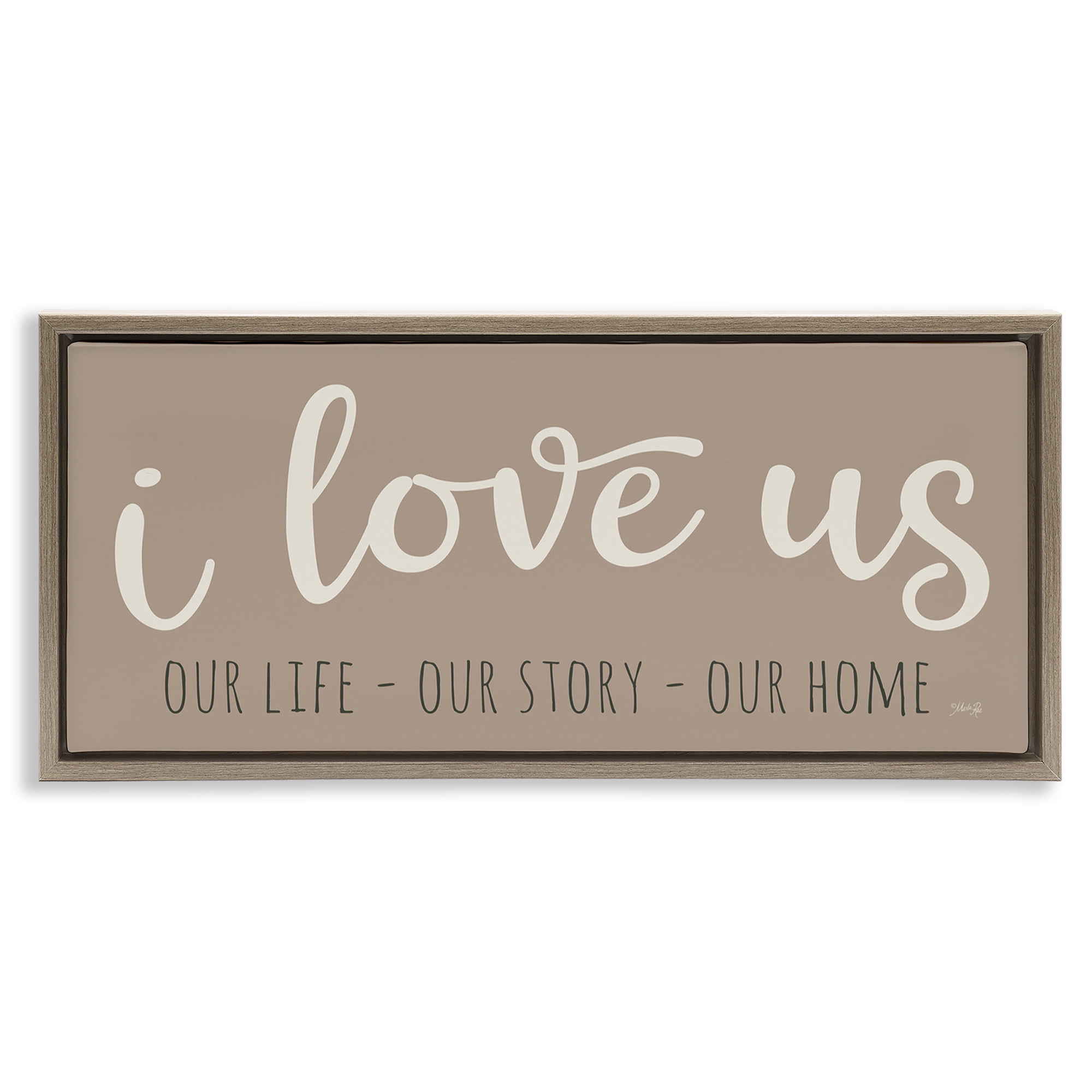 Stupell Industries I Love Us Romantic Typography Painting Brown Floater Framed Art Print Wall Art, 31 x 14