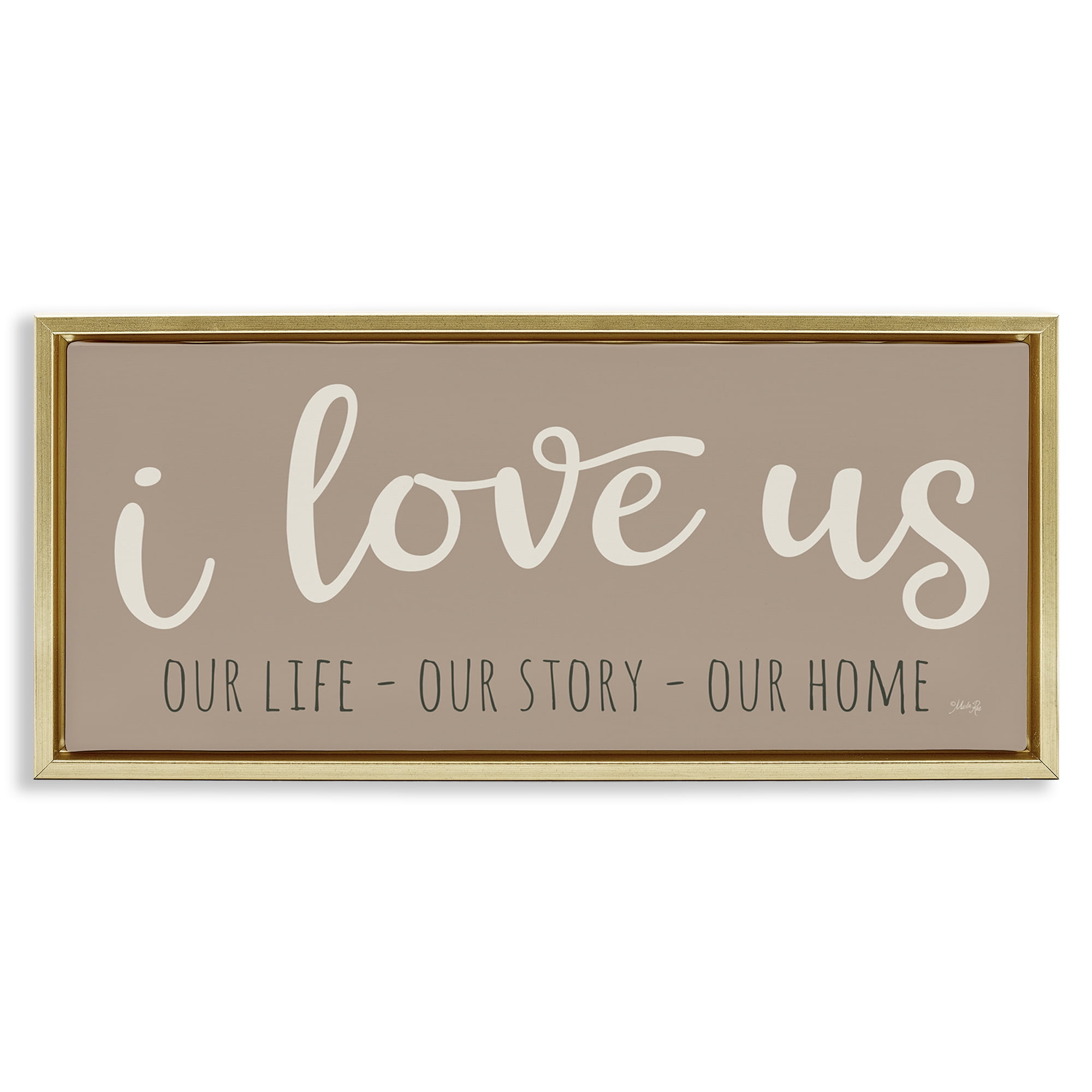 Stupell Industries I Love Us Romantic Typography Painting Gold Floater Framed Art Print Wall Art, 25 x 11