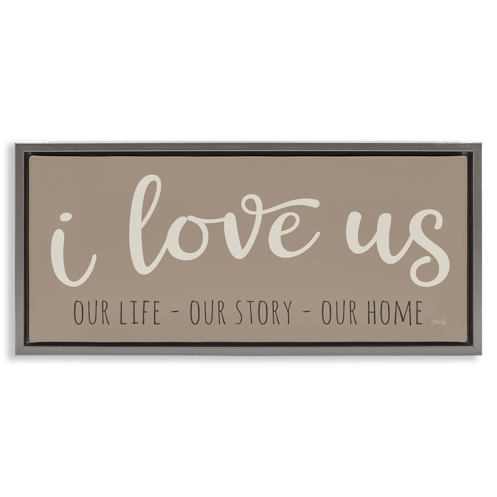 Stupell Industries I Love Us Romantic Typography Painting Gray Floater Framed Art Print Wall Art, 25 x 11