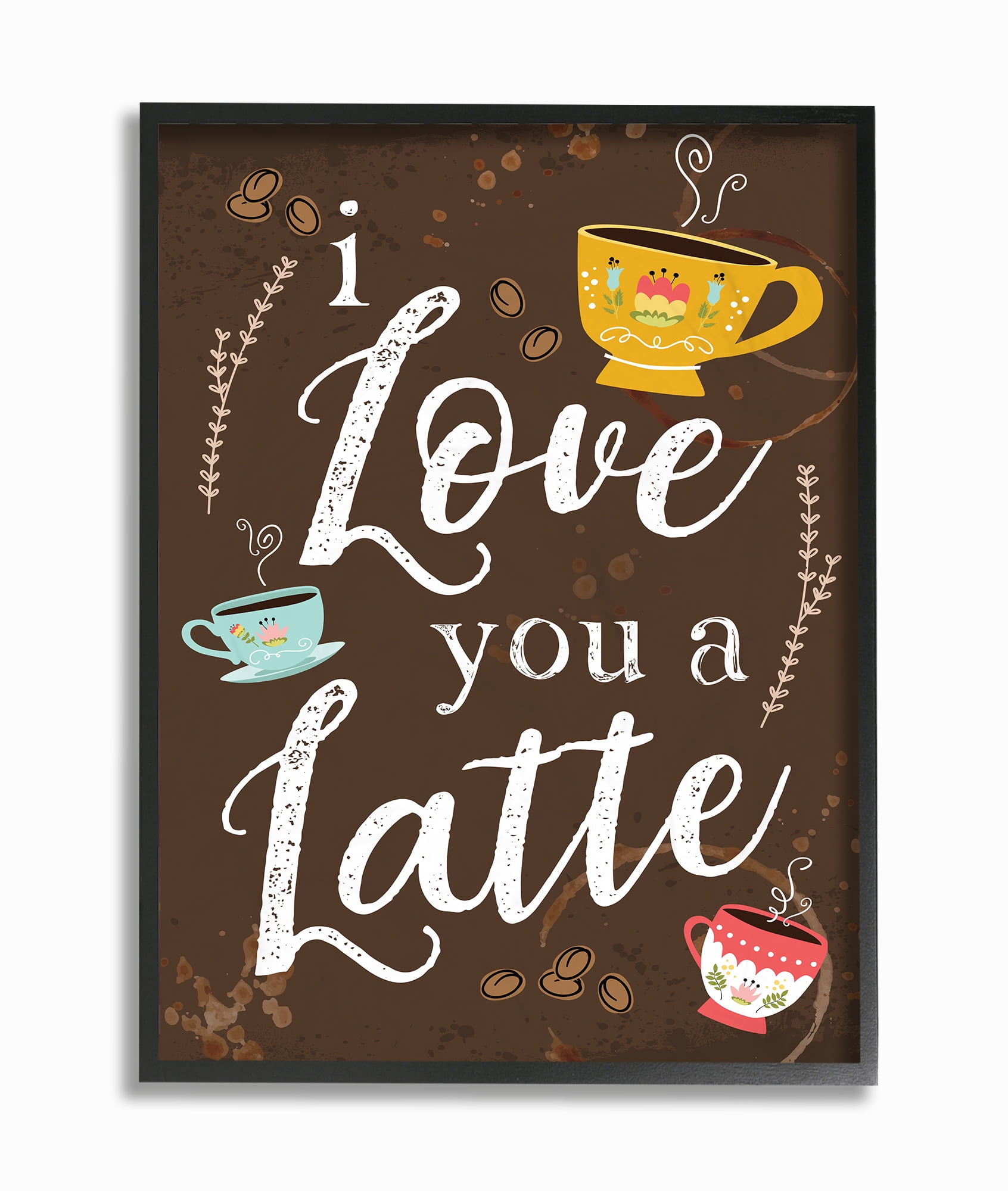 Stupell Industries I Love You A Latte Coffee Cups Chalkboard Look Novelty Painting Black Framed Art Print Wall Art, 16 x 20