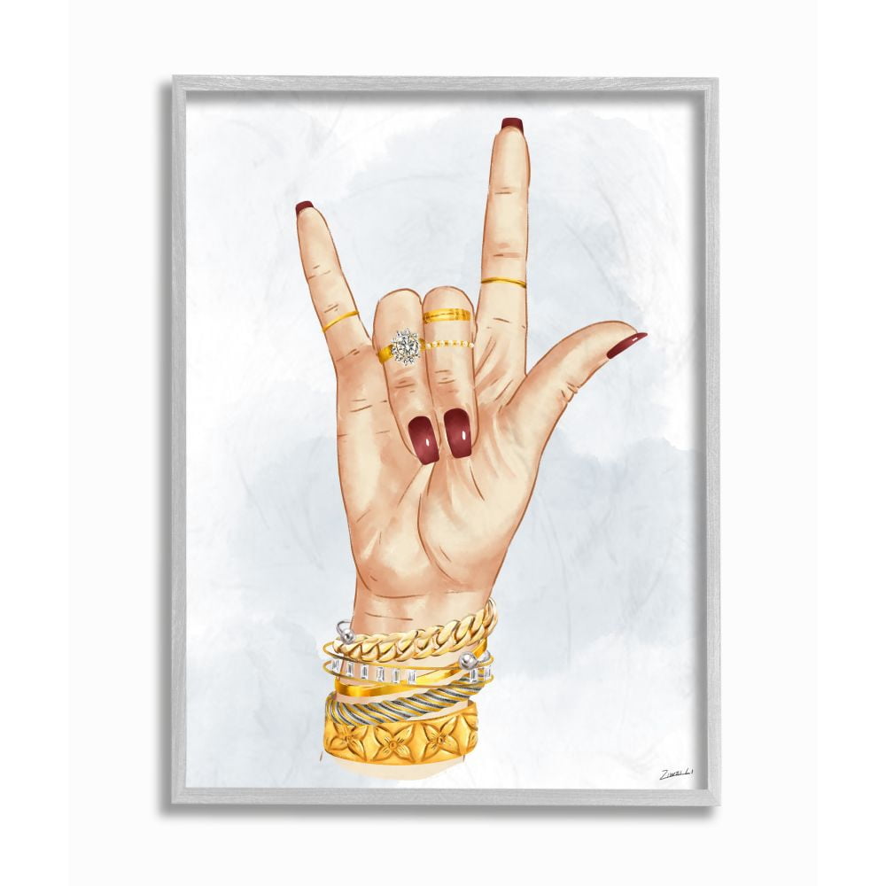 Stupell Industries I Love You Hand Pose with Elegant Accessories Designed by Ziwei Li