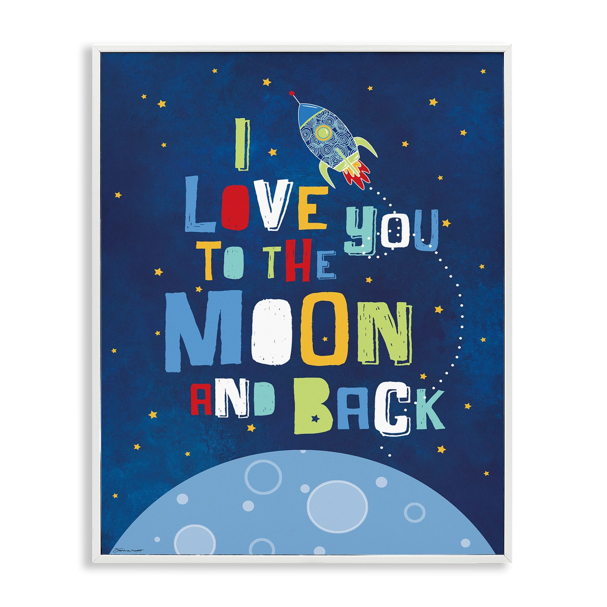 Stupell Industries I Love You Moon and Back Rocket Ship, 16 x 20,Design by Stephanie Workman Marrott
