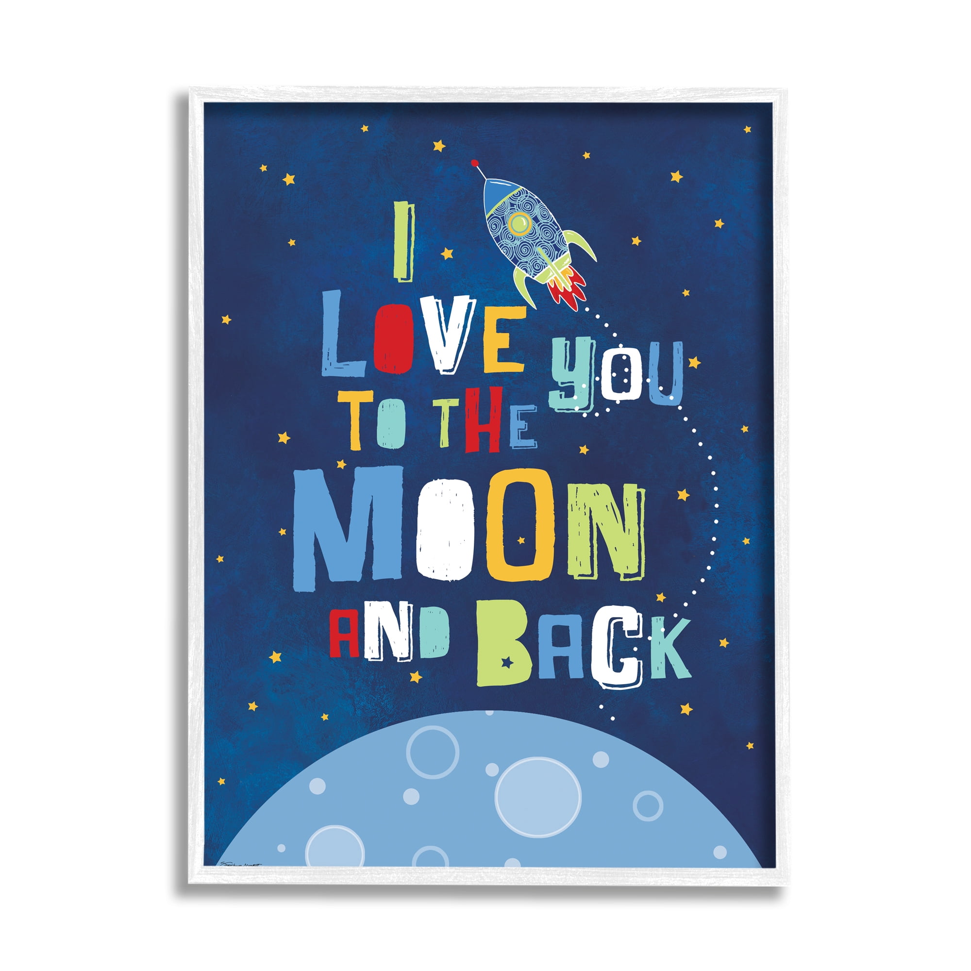 Stupell Industries I Love You Moon and Back Rocket Ship, 24 x 30,Design by Stephanie Workman Marrott