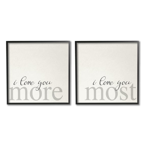 Stupell Industries I Love You More Most Romantic Sentiment Typography Graphic Art Black Framed Art Print Wall Art, Set of 2, Design by Daphne Polselli