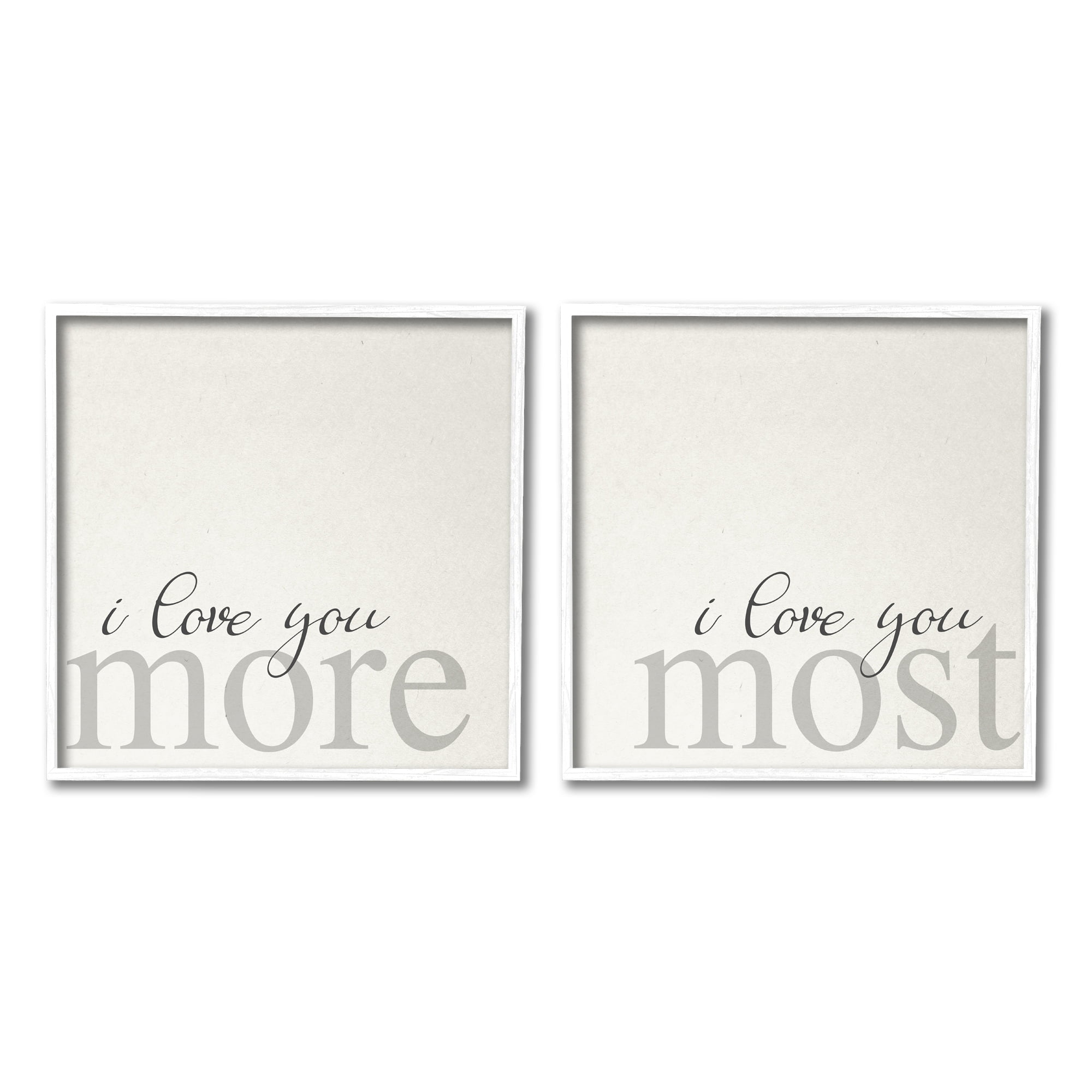 Stupell Industries I Love You More Most Romantic Sentiment Typography Graphic Art White Framed Art Print Wall Art, Set of 2, Design by Daphne Polselli