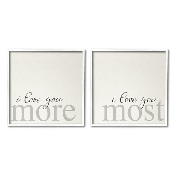 Stupell Industries I Love You More Most Romantic Sentiment Typography Graphic Art White Framed Art Print Wall Art, Set of 2, Design by Daphne Polselli