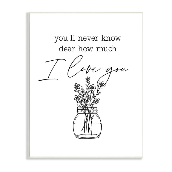 Stupell Industries I Love You Simple Daisy Botanical Outline Bouquet Graphic Art Unframed Art Print Wall Art, Design by Lettered and Lined