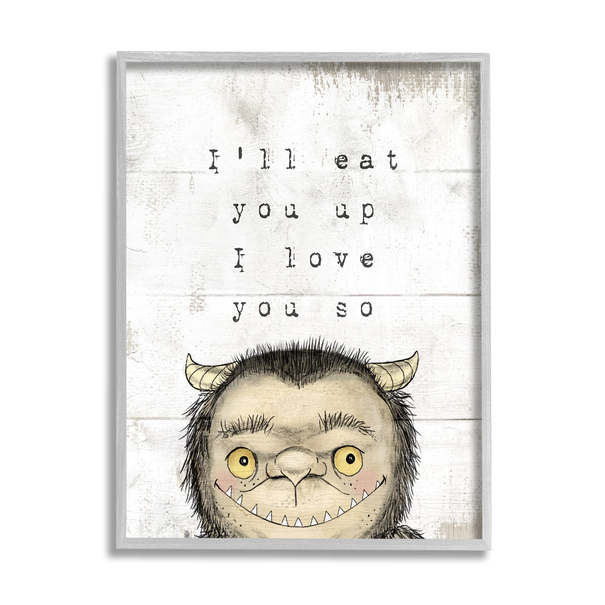 Stupell Industries I Love You So Phrase Mythical Forest Monster Literature & Film Painting Gray Framed Art Print Wall Art, 16 x 20