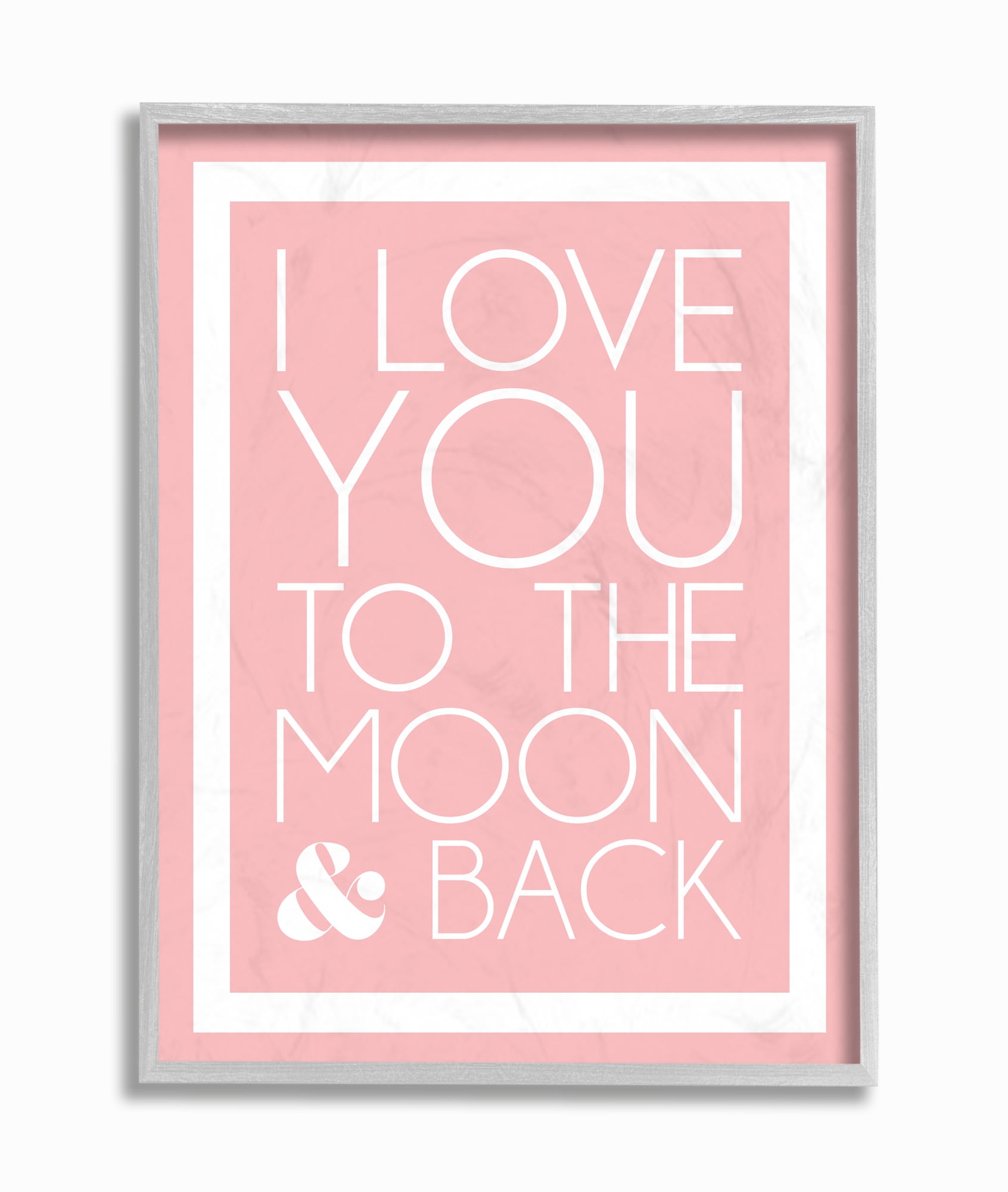 Stupell Industries I Love You To The Moon And Back On Pink With White Border Graphic Art Gray Framed Art Print Wall Art, 11x14, by lulusimonSTUDIO