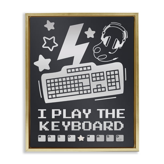 Stupell Industries I Play The Keyboard Humor Quotes and Sayings Painting Gold Floater Framed Canvas Art Print Wall Art, 17 x 21