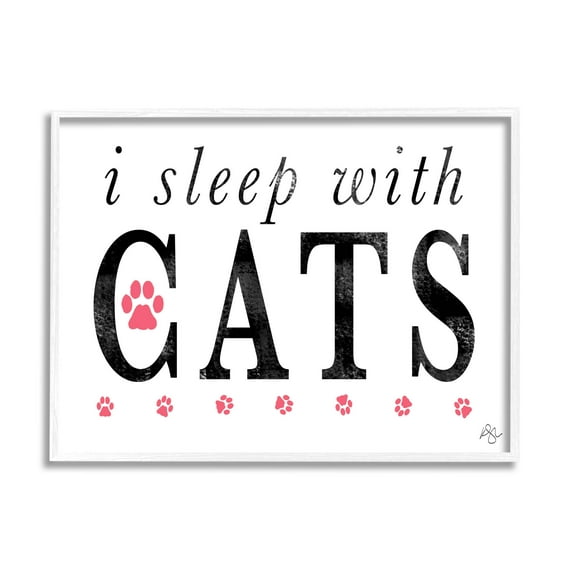 Stupell Industries I Sleep With Cats Pets Phrase Graphic Art White Framed Art Print Wall Art, Design by K. Kaufman