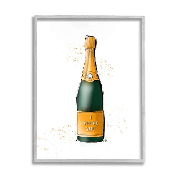 Stupell Industries I Veuve You Champagne Bottle Graphic Art Gray Framed Art Print Wall Art, Design by Alison Petrie
