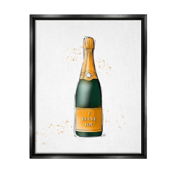 Stupell Industries I Veuve You Champagne Bottle Graphic Art Jet Black Floating Framed Canvas Print Wall Art, Design by Alison Petrie