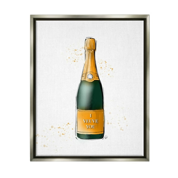Stupell Industries I Veuve You Champagne Bottle Graphic Art Luster Gray Floating Framed Canvas Print Wall Art, Design by Alison Petrie