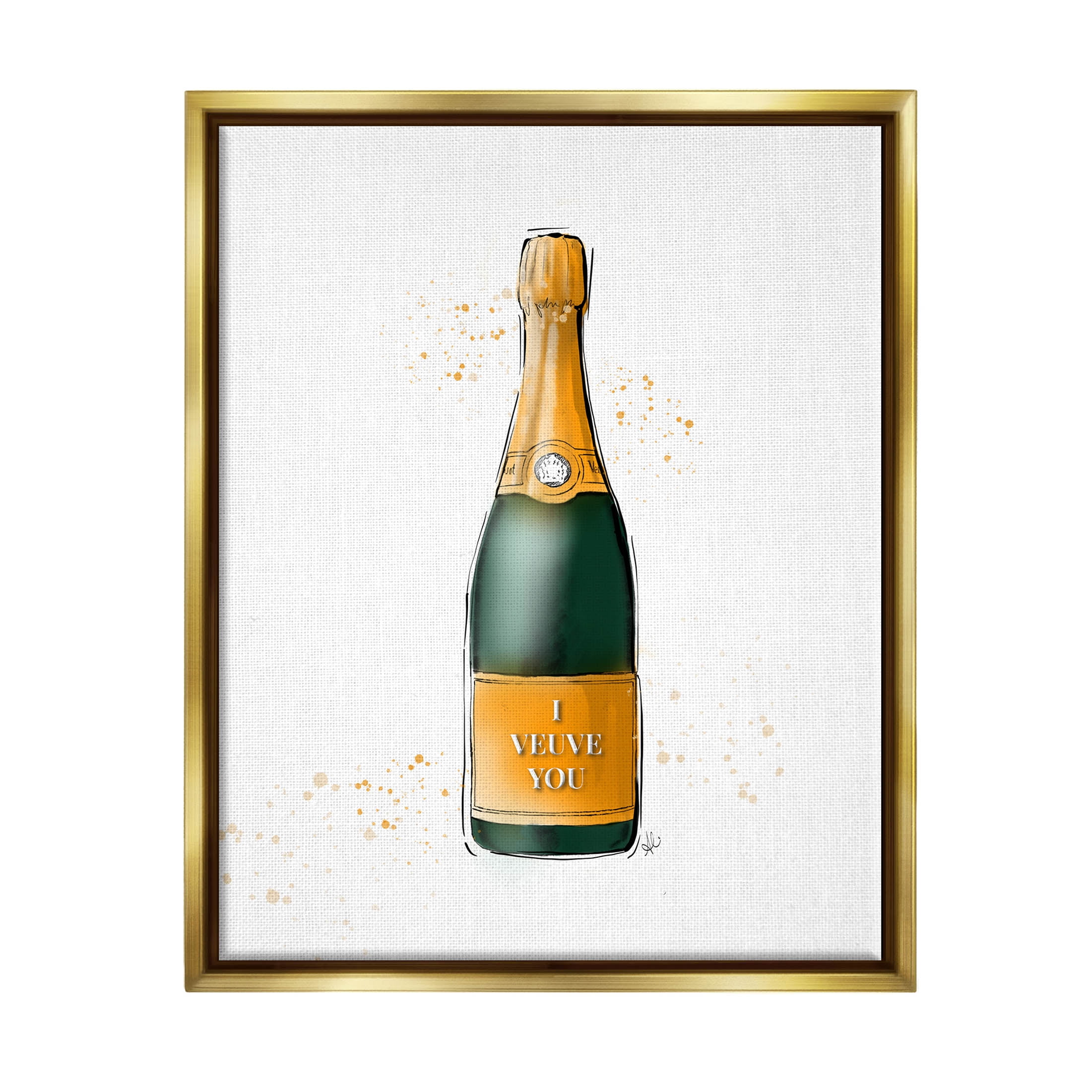 Stupell Industries I Veuve You Champagne Bottle Graphic Art Metallic Gold Floating Framed Canvas Print Wall Art, Design by Alison Petrie