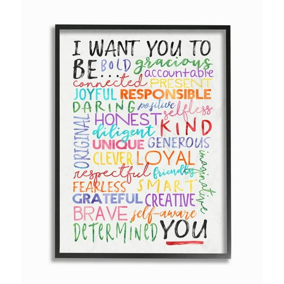 Stupell Industries I Want You To Be You Inspirational Phrases Colorful White Word Design Graphic Art Black Framed Art Print Wall Art, 16x20, by Erica Billups