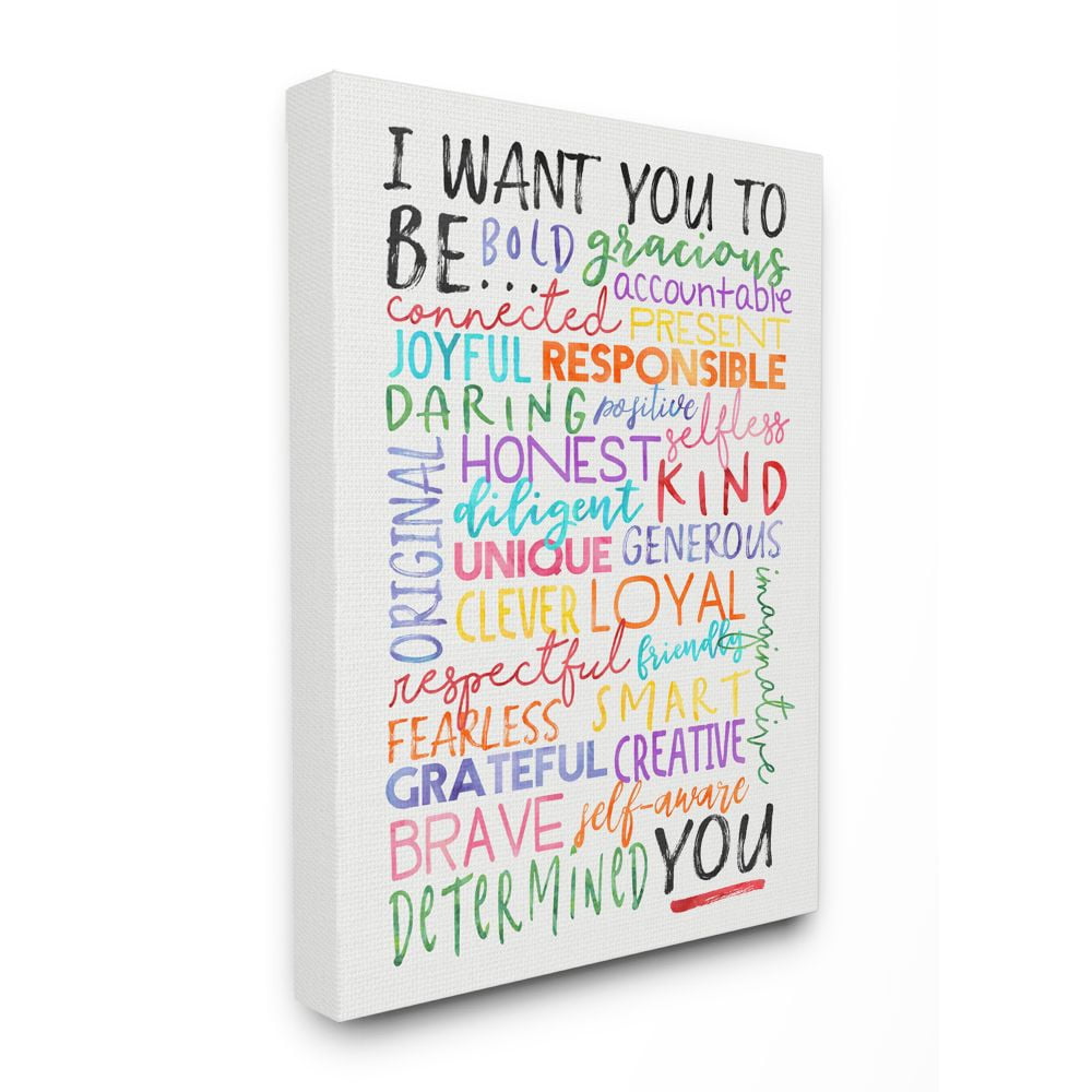 Stupell Industries I Want You To Be You Inspirational Phrases Colorful White Word Design Canvas Wall Art by Erica Billups