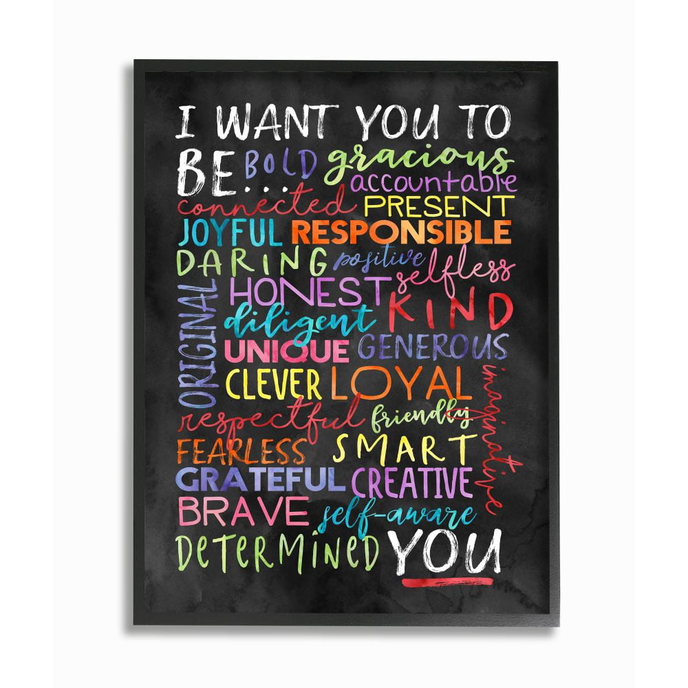 Stupell Industries I Want You To Be You Inspirational Phrases Colorful Black Word Design Graphic Art Black Framed Art Print Wall Art, 11x14, by Erica Billups