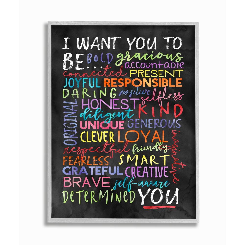 Stupell Industries I Want You To Be You Inspirational Phrases Colorful Black Word Design Graphic Art Gray Framed Art Print Wall Art, 11x14, by Erica Billups