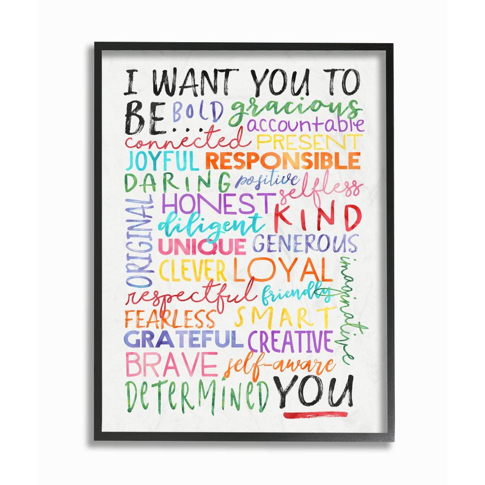 Stupell Industries I Want You To Be You Inspirational Phrases Colorful White Word Design Graphic Art Black Framed Art Print Wall Art, 24x30, by Erica Billups