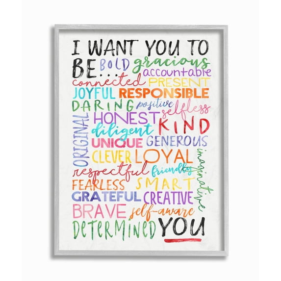 Stupell Industries I Want You To Be You Inspirational Phrases Colorful White Word Design Graphic Art Gray Framed Art Print Wall Art, 16x20, by Erica Billups