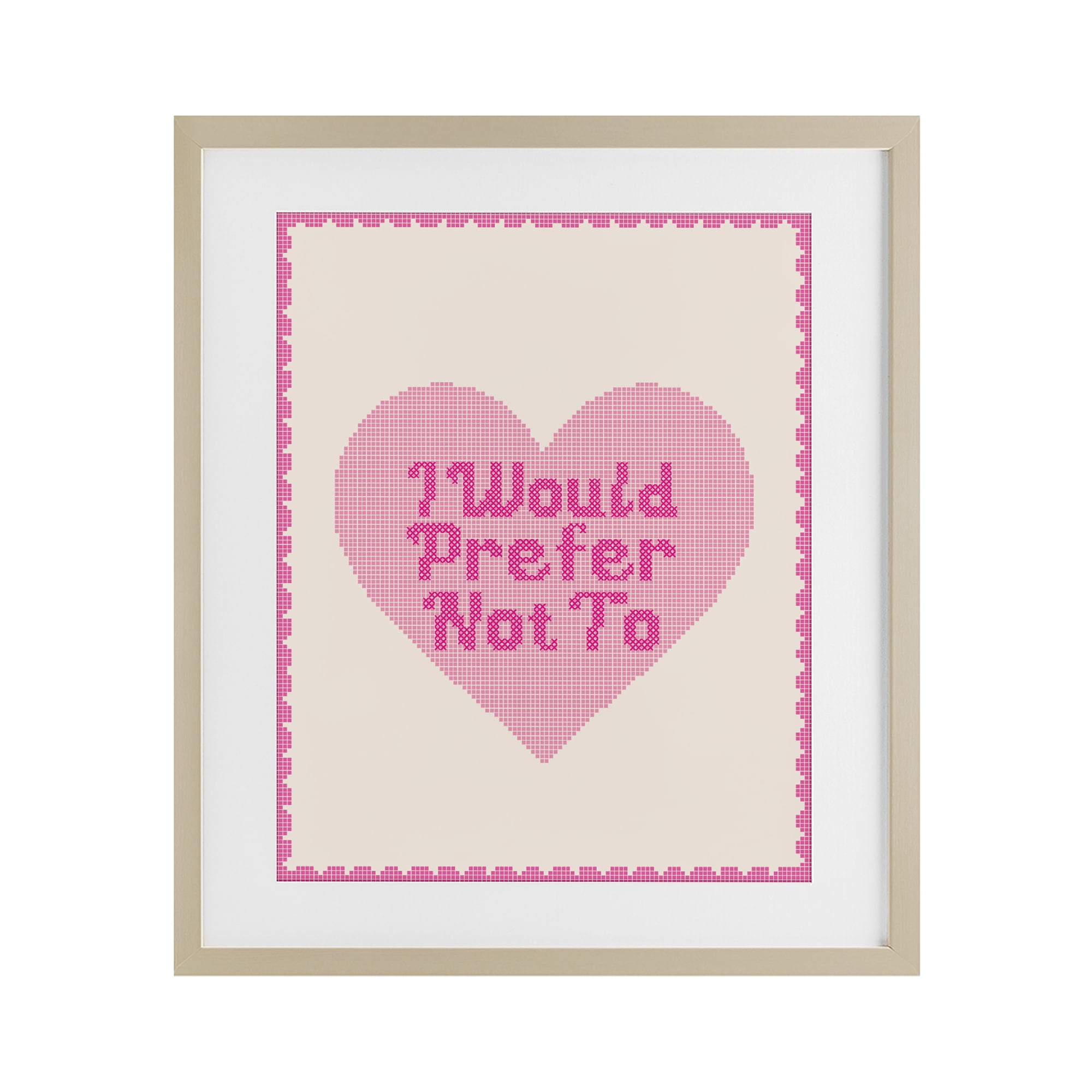 Stupell Industries I Would Prefer Not To Pink Heart Birch Framed Print Under Glass, design by Lil' Rue