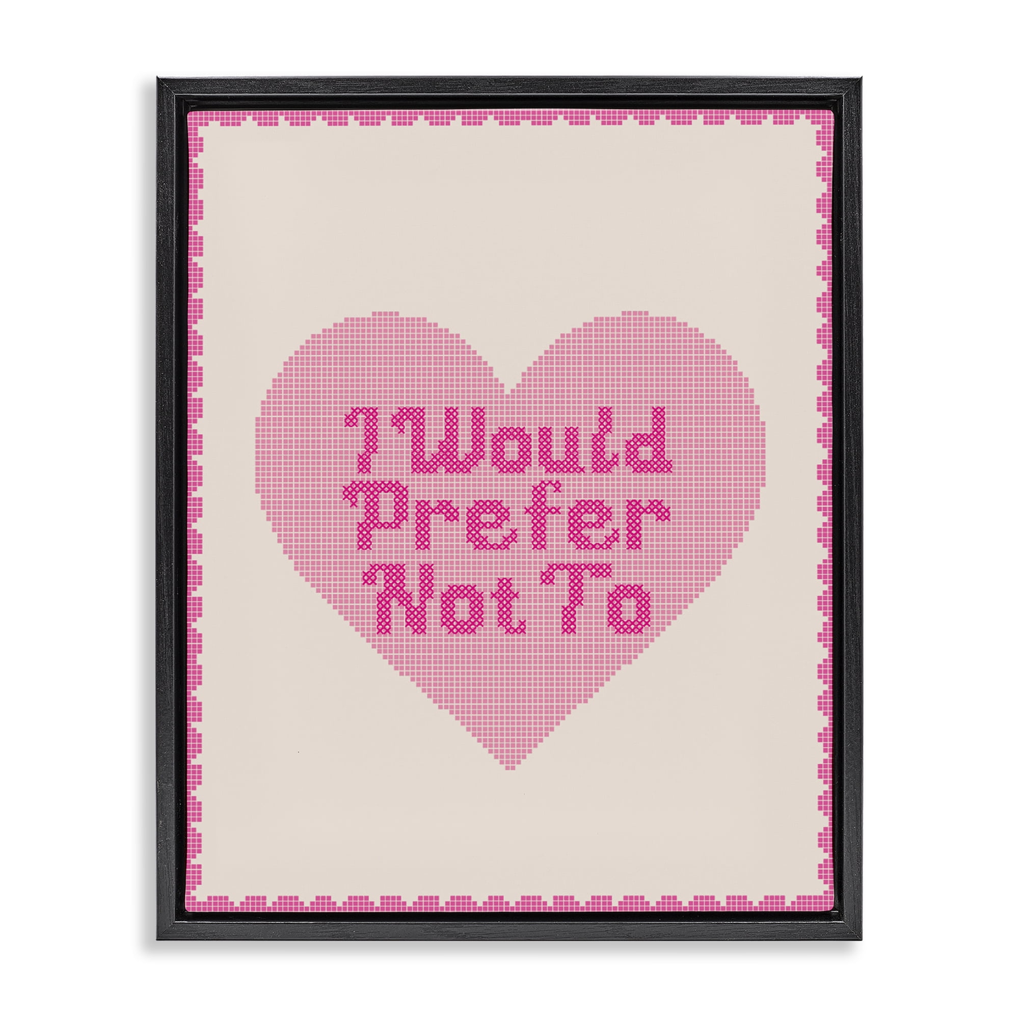 Stupell Industries I Would Prefer Not To Pink Heart Black Framed Floater Canvas Wall Art, design by Lil' Rue