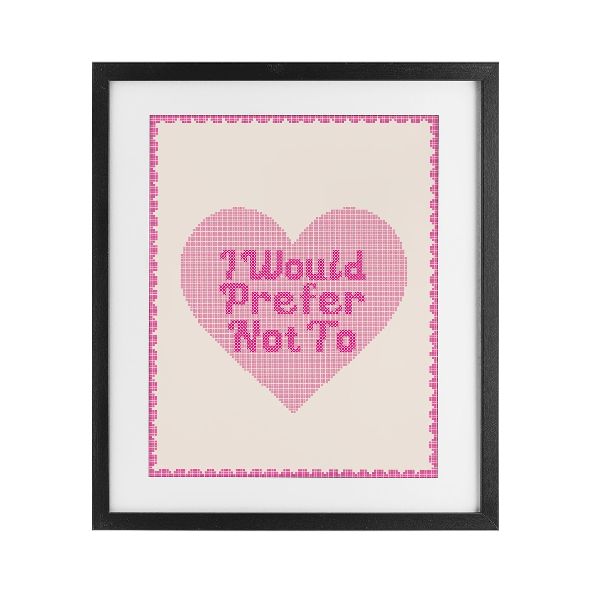 Stupell Industries I Would Prefer Not To Pink Heart Black Framed Print Under Glass, design by Lil' Rue