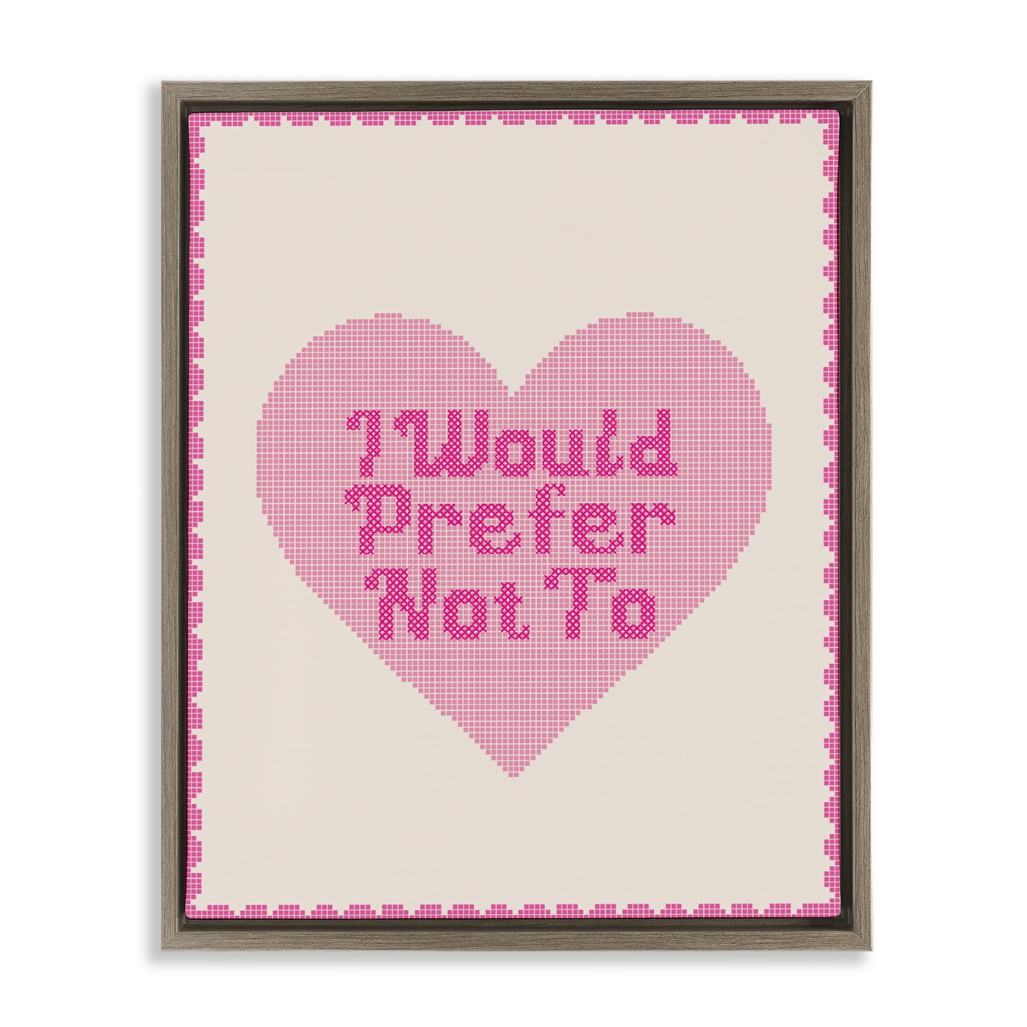 Stupell Industries I Would Prefer Not To Pink Heart Brown Framed Floater Canvas Wall Art, design by Lil' Rue