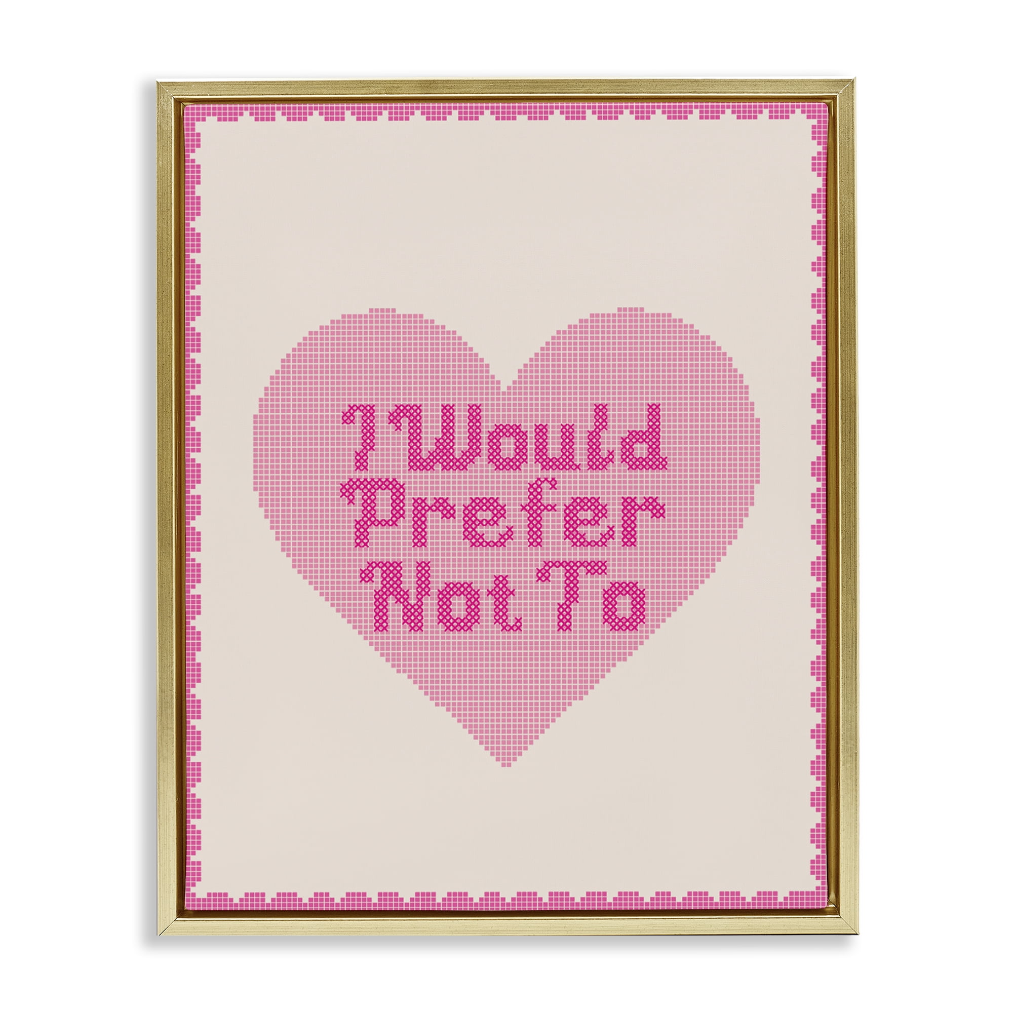 Stupell Industries I Would Prefer Not To Pink Heart Gold Framed Floater Canvas Wall Art, design by Lil' Rue