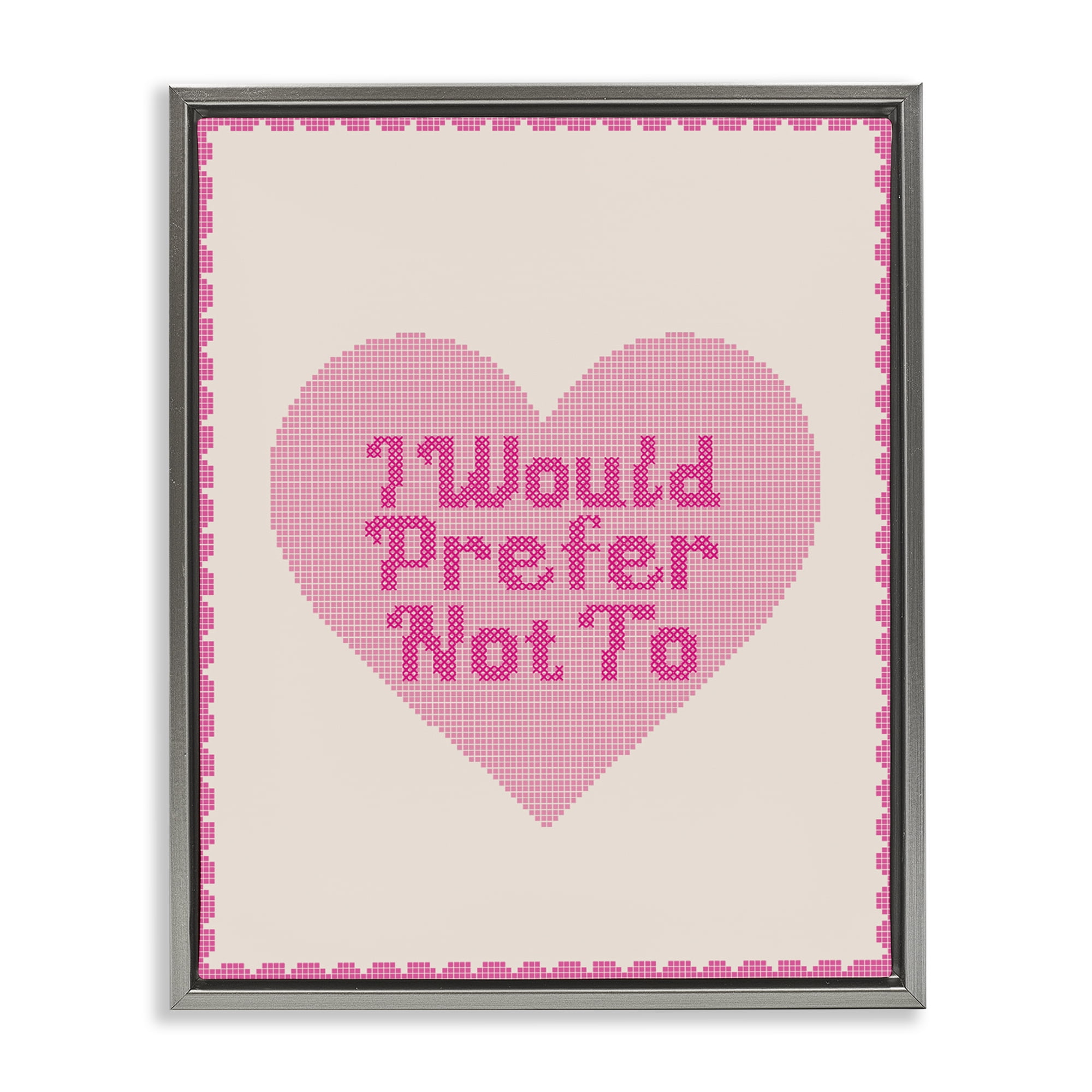 Stupell Industries I Would Prefer Not To Pink Heart Gray Framed Floater Canvas Wall Art, design by Lil' Rue